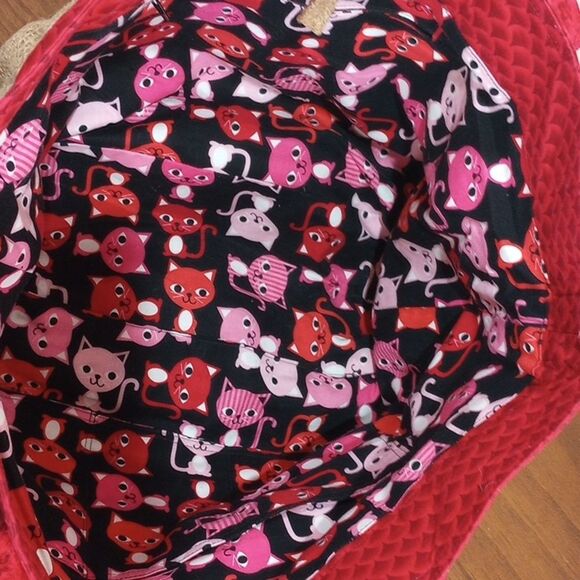 Back Alley Chic Eco Friendly Upcycled Burlap Tote with Cute Cat Print Lining - Picture 3 of 6